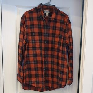 Duluth Trading Co Men's Bold Orange and Navy Plaid Shirt